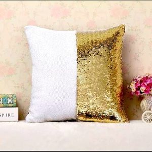 Sequin Pillow Case Cover Gold White